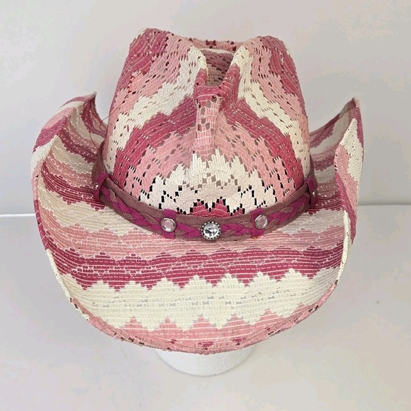Bullhide Other - Bullhide Teenage Dream Girls Cowboy Hat Pink Straw Stripes Made In Mexico